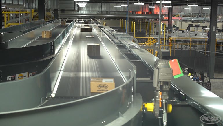 Digi-Key&rsquo;s new facility in Thief River Falls, Minn. includes 27 miles of high-speed, automated conveyor belt.