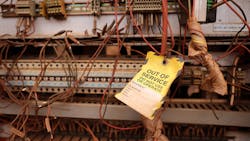 Out of service tag on wire Out of service tag on wire