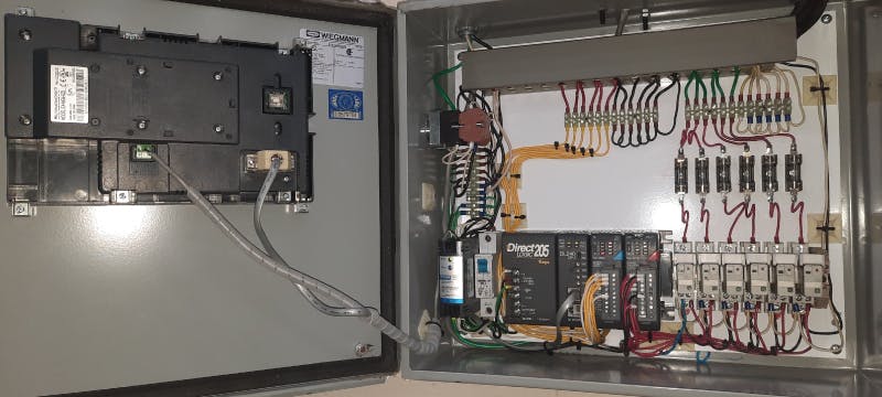 2. The Keytronic team used the AutomationDirect website to find all PLC, HMI and accessory parts needed to perform retrofit and new automation projects. This control panel uses an AutomationDirect PLC, a C-more HMI and other electrical components.