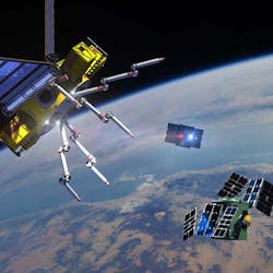 Fred, a 325-kilogram robot, will have four robotic arms. The orbot resembles a hornet, and is designed to move satellites and other objects to and from different orbits. Fred, a 325-kilogram robot, will have four robotic arms. The orbot resembles a hornet, and is designed to move satellites and other objects to and from different orbits.