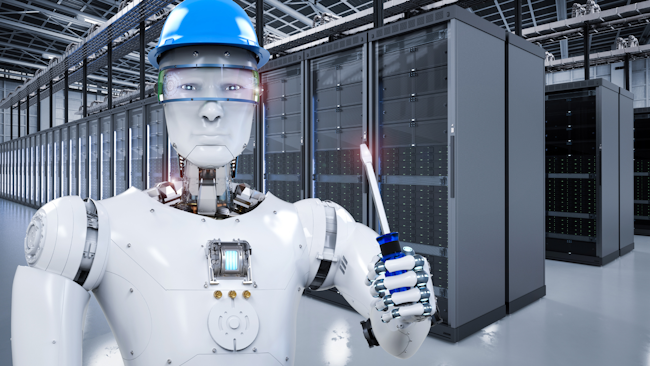 Robot working in server room