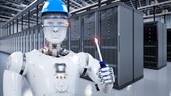 Robot working in server room Robot working in server room