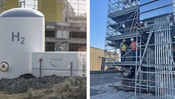 Hydrogen and renewable energy production and technicians working on SR2 reformer prototype Hydrogen and renewable energy production and technicians working on SR2 reformer prototype