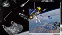 Space junk, with inset photo of the Fred orbot