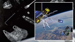 Space junk, with inset photo of the Fred orbot Space junk, with inset photo of the Fred orbot