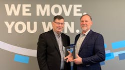 In a presentation last month, Arnold Mueller (right), vice president of Automation and Electrification for Bosch Rexroth, received the 2022 Big IDEA Award for the company’s Hägglunds Fusion Drive System. Presenting the award was Bob Vavra, senior content director for Machine Design and Power & Motion. In a presentation last month, Arnold Mueller (right), vice president of Automation and Electrification for Bosch Rexroth, received the 2022 Big IDEA Award for the company’s Hägglunds Fusion Drive System. Presenting the award was Bob Vavra, senior content director for Machine Design and Power & Motion.