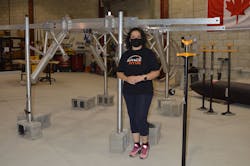 Saharnaz Safari, co-founder and COO, SpaceRyde, explained that the rocket carrier, called Flying Spider, was constructed from aluminum. This is only the second version of the design and can accommodate rockets with payloads of up to 150 kg. Saharnaz Safari, co-founder and COO, SpaceRyde, explained that the rocket carrier, called Flying Spider, was constructed from aluminum. This is only the second version of the design and can accommodate rockets with payloads of up to 150 kg.