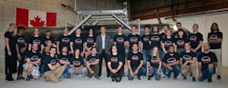 SpaceRyde&rsquo;s multi-disciplinary team of engineers line up for a photo opportunity with Canadian astronaut Chris Hadfield, who supports the project through the Creative Destruction Lab (CDL) startup program.