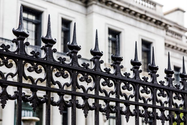 This wrought iron fence will not rust if it is painted and maintained.