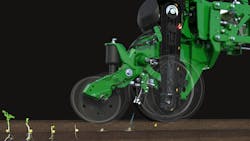 ExactShot uses a combination of sensors and robotics to spray fertilizer directly on seeds as they are planted in the ground. ExactShot uses a combination of sensors and robotics to spray fertilizer directly on seeds as they are planted in the ground.