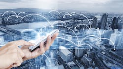 Hand using mobile smart phone with networking technology graphic Hand using mobile smart phone with networking technology graphic