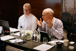 Bentley Systems colleagues, Richard Irwin, senior manager, Digital Twins and Industry Marketing, and Alistair Stubbs, vice president, Asset Operations, discuss the value of developing digital twins during a press interview at the 2022 Going Digital Awards in Infrastructure in London. Bentley Systems colleagues, Richard Irwin, senior manager, Digital Twins and Industry Marketing, and Alistair Stubbs, vice president, Asset Operations, discuss the value of developing digital twins during a press interview at the 2022 Going Digital Awards in Infrastructure in London.