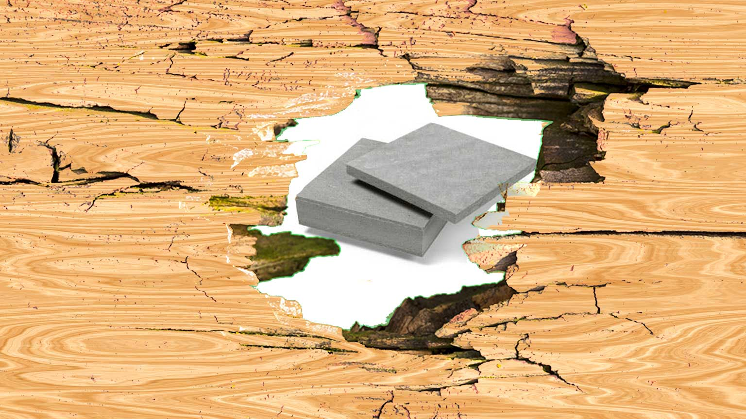 3M foam board pictured through hole in plywood