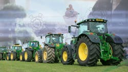 A row of John Deere tractors A row of John Deere tractors