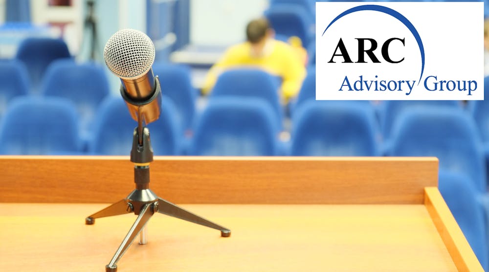 Microphone and podium with ARC logo