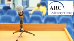 Microphone and podium with ARC logo Microphone and podium with ARC logo