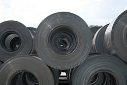 Stacks of hot rolled steel sheets. Stacks of hot rolled steel sheets.