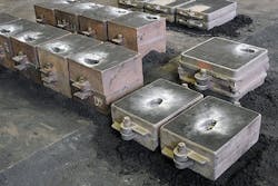 Molds for sand casting usually have two halves that are tightly fastened together when being used. Molds for sand casting usually have two halves that are tightly fastened together when being used.