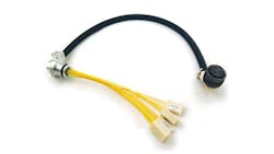 This seal from Douglas Electrical Components is a hermetic cable harness with a right-angle cable exit on the vacuum chamber side to meet tight spacing constraints. The harness is made of low-outgassing material on the vacuum side and less expensive high-outgassing materials on the atmospheric side.