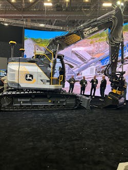 John Deere exhibited its 145 X-Tier E-Power excavator concept, which was first unveiled at CES 2023. John Deere exhibited its 145 X-Tier E-Power excavator concept, which was first unveiled at CES 2023.