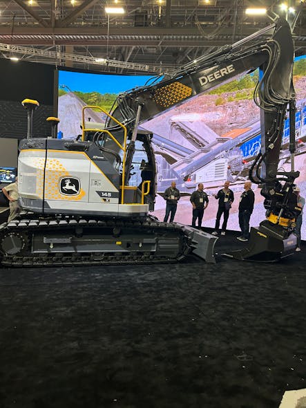 John Deere exhibited its 145 X-Tier E-Power excavator concept, which was first unveiled at CES 2023.