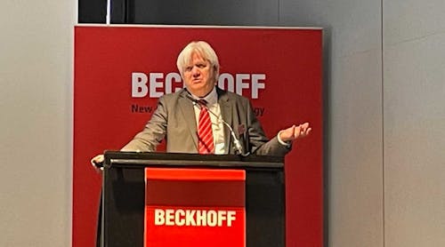 Beckhoff Managing Director Hans Beckhoff addresses the media at Tuesday&rsquo;s annual press conference.