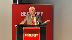 Beckhoff Managing Director Hans Beckhoff addresses the media at Tuesday’s annual press conference.