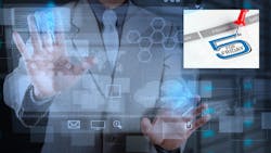 Businessman working with new technology as concept, with 5 for Friday logo Businessman working with new technology as concept, with 5 for Friday logo