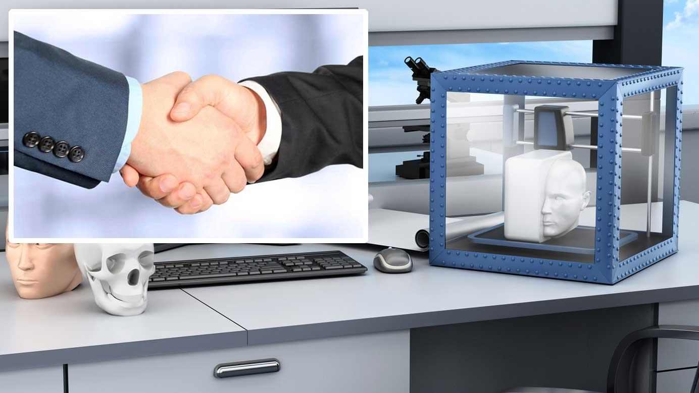 3D printing concept with handshake photo inset