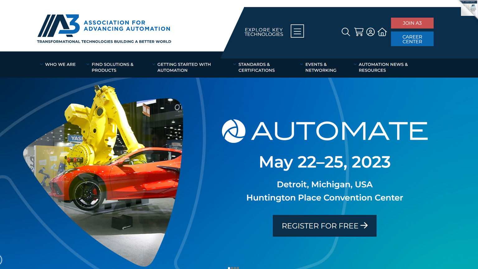 A3 Automate 2023 homepage screen capturew