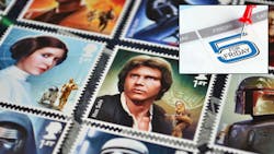 5 for Friday logo superimposed over Stars Wars stamps 5 for Friday logo superimposed over Stars Wars stamps