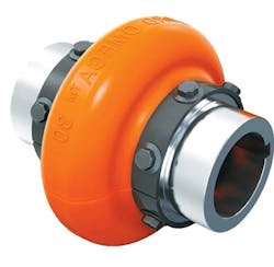 This half-inch coupling from Rexnord uses an elastomer to give it flexibility to absorb impact and compensate for misalignments. This half-inch coupling from Rexnord uses an elastomer to give it flexibility to absorb impact and compensate for misalignments.