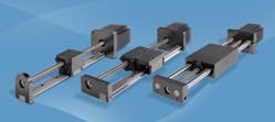 1. Standard compact linear system configurations may include the lead screw mounted vertically above profile rail (left), alongside profile rail (middle) or flanked horizontally by round rails (right).