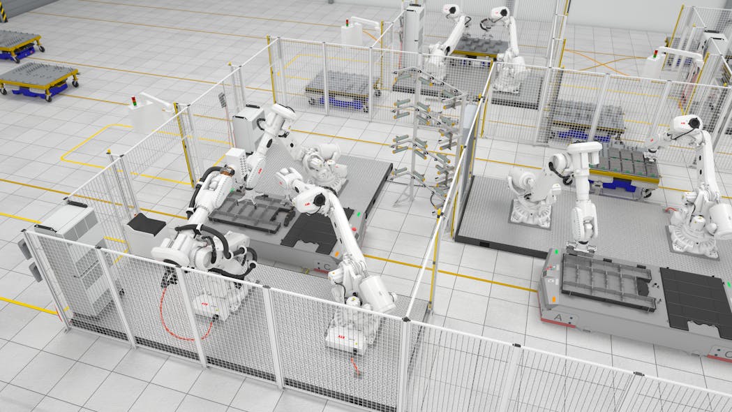 ABB robots demonstrating material handling.