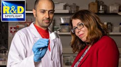 University of Houston&rsquo;s Haleh Ardebili discussing bendable, flexible batteries with Navid Khiabani, a UH graduate research assistant.
