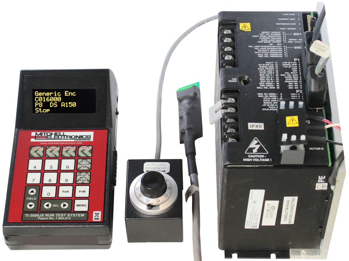 The Mitchell Electronics TI-3000JX is a generic solution used to run tests on servo motors.