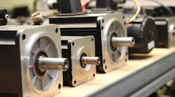 A shelf of servo motors representing various manufacturers, such as Allen Bradley, Rexroth, Siemens, Mitsubishi, Parker and Baldor. Providing power and precision, servo motors are the controlling force behind the equipment they run.