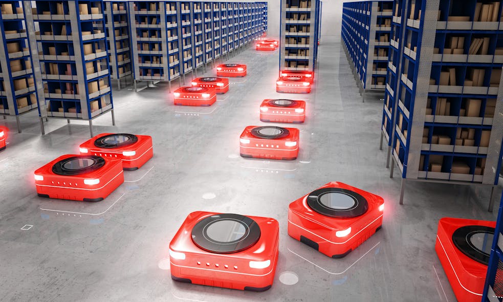Mobile robots like these, also called jack bots, are typically used in warehouses to move large stacks of product shelves and identify products and shelves.