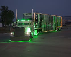 Figure 1: Big rig customizers are applying LED lights controlled and monitored by industrial-grade PLC and HMI automation to create impressive light shows. Figure 1: Big rig customizers are applying LED lights controlled and monitored by industrial-grade PLC and HMI automation to create impressive light shows.