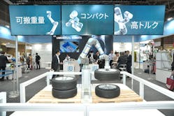 Universal Robots unveiled the UR30 at iREX in Japan. Here it demonstrates the UR30&rsquo;s heavy payload capabilities by lifting a tire and a rim together.