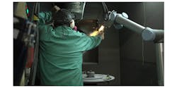 Dallas manufacturer Aircraft Tooling uses a collaborative robot from Universal Robots to handle plasma and metal powder spray processes, freeing up employees to take on other tasks. With the Waves of Innovation event, Olympus Controls wants to show more manufacturers how robotics and automation deliver benefits such as workforce optimization, and increased productivity. Dallas manufacturer Aircraft Tooling uses a collaborative robot from Universal Robots to handle plasma and metal powder spray processes, freeing up employees to take on other tasks. With the Waves of Innovation event, Olympus Controls wants to show more manufacturers how robotics and automation deliver benefits such as workforce optimization, and increased productivity.