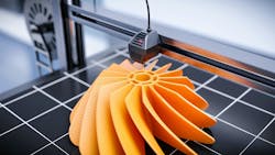 A prototype turbine modeled in CAD software is 3D printed.
