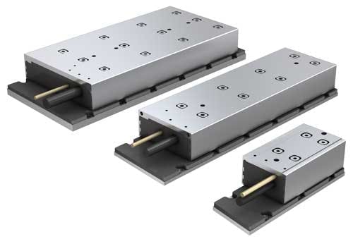 ML3 sycnhronous linear motors like the ones shown here are embedded in the Flexible Transport System on display at the Bosch Rexroth booth.