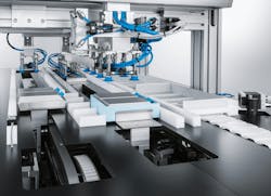 Multi-head Festo Cartesian robot performs picking-and-placing actions.