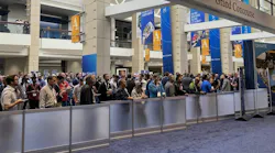 Attendees begin to gather at the entrance of the exhibit hall at Automate 2024 in Chicago, May 6-9.