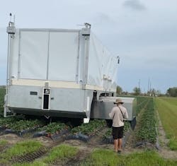 The harvester must operate within the confines of the existing truck pathways on the farm for navigation. The harvester must operate within the confines of the existing truck pathways on the farm for navigation.