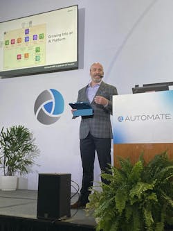 During his presentation on the Automate Innovation Stage, Daniel Fudge, director of data science and machine learning at Very, explored how companies can connect devices to the cloud to accelerate business and unlock the full value of data. He also focused on the real-world applications of ChatGPT and large language models (LLMs) within the realm of automation and how to rapidly deploy these technologies. During his presentation on the Automate Innovation Stage, Daniel Fudge, director of data science and machine learning at Very, explored how companies can connect devices to the cloud to accelerate business and unlock the full value of data. He also focused on the real-world applications of ChatGPT and large language models (LLMs) within the realm of automation and how to rapidly deploy these technologies.