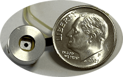 This power-off brake has an 8 mm outer diameter and is shown next to a dime for size comparison. This power-off brake has an 8 mm outer diameter and is shown next to a dime for size comparison.
