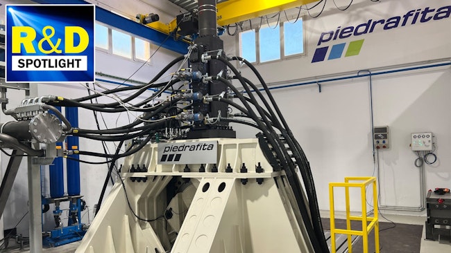 A custom-designed test bench developed by Moog and Piedrafita Systems simulates the movement of a hydraulic vehicle’s tracks over uneven terrain. The system incorporates hydraulic actuators with digital servo valves, a test controller, power cabinet, digital pumps and an accumulator bench with piping.