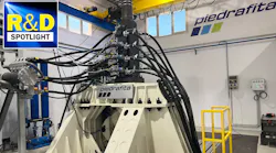 A custom-designed test bench developed by Moog and Piedrafita Systems simulates the movement of a hydraulic vehicle’s tracks over uneven terrain. The system incorporates hydraulic actuators with digital servo valves, a test controller, power cabinet, digital pumps and an accumulator bench with piping.